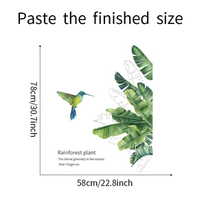 Finished size display of hummingbird and tropical plant wall sticker measuring 78x58cm