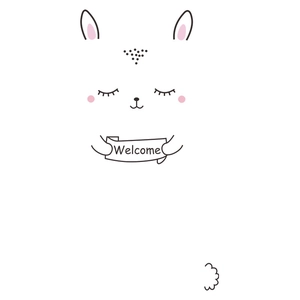 Cartoon white bunny wall sticker with Welcome sign for kids bedroom decoration