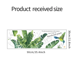 Macro layout of tropical green leaf and hummingbird wall stickers on 30x90cm sheet