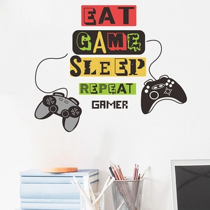 Eat Sleep Game Repeat wall decal with game controller design for bedroom decor