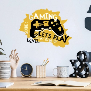 Gaming Theme Wall Sticker Controller Pattern GAMING LETS PLAY Lettering PVC Waterproof Wall Decal For Bedroom Game Room Decor