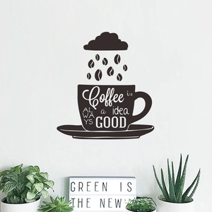Moderne zwarte koffie muursticker voor keuken of café met citaat ontwerpstijl