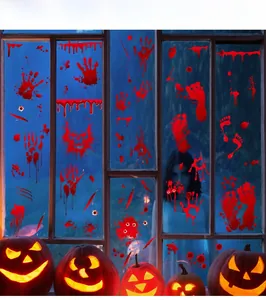 Halloween static window decals featuring realistic red bloody handprints and splatters