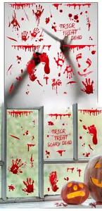 Bloody handprints and footprints Halloween window clings for spooky glass decoration
