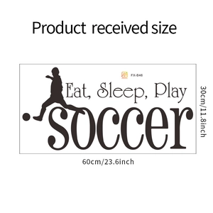 Detailed dimensions of 60x30cm Eat Sleep Play Soccer silhouette wall sticker