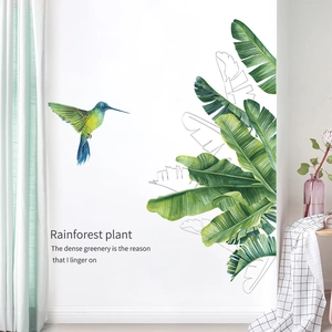 Tropical hummingbird and green palm leaf wall sticker set for a nature-inspired home decor