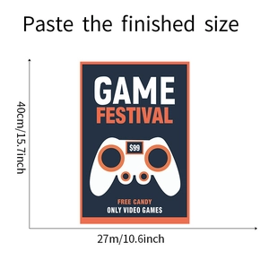 Size diagram showing game controller wall sticker measuring 40cm by 27cm for home decor