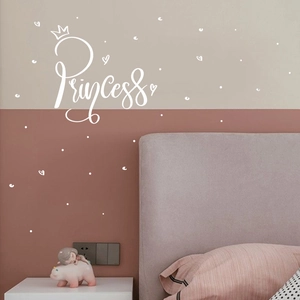 Princess wall sticker with crown and heart motifs for modern girl bedroom decor