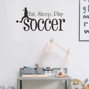 Soccer Wall Sticker PVC Silhouette Eat Sleep Play Soccer Pattern For Kids Room Sports Fans Bedroom Wall Decor