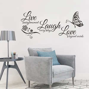 Live Every Moment wall sticker with butterfly and flower decals for home decor
