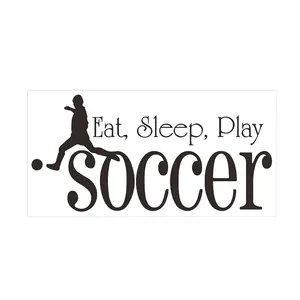 Soccer athlete silhouette wall sticker with motivational text Eat Sleep Play Soccer