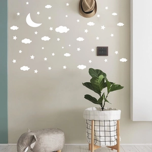 White moon, stars, and clouds wall sticker set for nursery bedroom decor