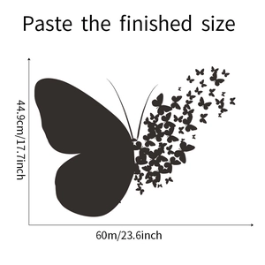 Black butterfly wall decal dimensions 44.9x60cm showing scattered flight design