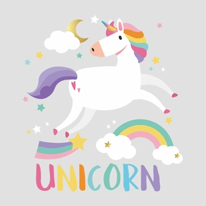 Sticker mural Licorne Arc-en-ciel avec nuages colorés pour décoration de chambre