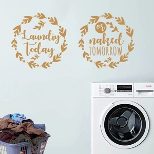 Stickers muraux dorés pour buanderie avec couronnes florales et texte décoratif