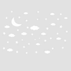 White moon clouds and stars wall stickers set for kids bedroom decor and nursery wall art