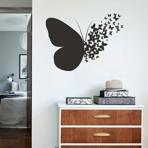 Artistic black butterfly wall decal for home decor, minimalist silhouette mural for bedroom