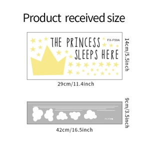 Detailed dimensions of stars clouds and crown wall decals set for kids bedroom decor