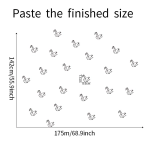 Detailed size guide for geometric crane wall stickers with dimensions in centimeters