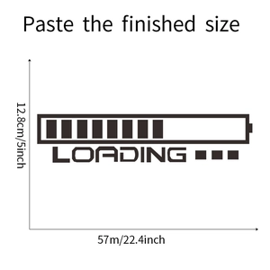 Detail view of black LOADING loading bar wall sticker showing 57cm length dimensions