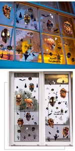 Detailed view of Halloween static stickers featuring glowing skeletons and dark bat silhouettes