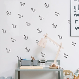 Nordic Minimalist Geometric Origami Crane Wall Sticker PVC Black Line Art Decorative Decal For Bedroom Living Room Wall Decor