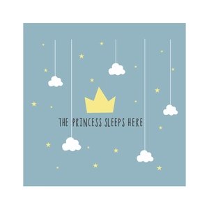 Star cloud crown wall sticker for nursery featuring The Princess Sleeps Here text