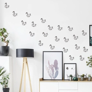 Minimalist black geometric swan wall stickers in origami style for home decor