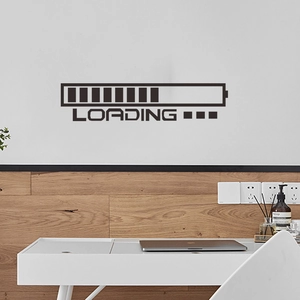 Black loading battery wall decal for home or office minimalist decor on white wall