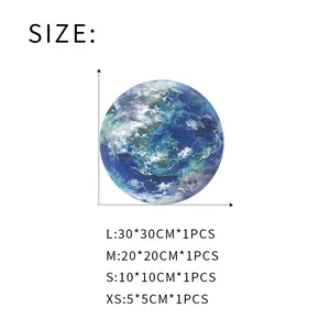 Size chart for luminous earth wall stickers showing 30cm, 20cm, 10cm and 5cm diameters