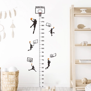 Basketball Athlete Silhouette Height Growth Chart Wall Sticker Removable PVC Decorative Decal For Kids Room Sports Theme