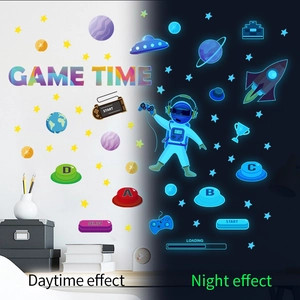 Luminous game and space wall stickers showing daytime and night glowing effects