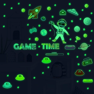 Luminous glow in the dark Game Time wall stickers with astronaut and planets theme