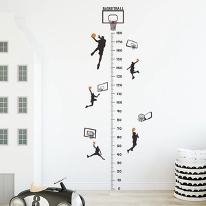 Basketball silhouette height chart wall decal for kids room decor measuring 0-180cm