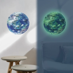 30cm luminous green earth wall sticker showing day and night glow effects for rooms