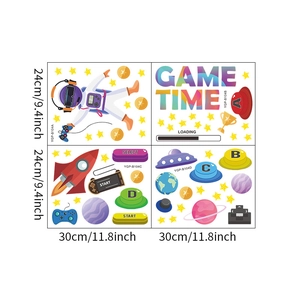 Detailed four-piece set of luminous space astronaut and gaming wall stickers 30x24cm