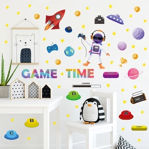 Glow-in-the-dark astronaut game wall stickers with planets and rockets for nursery