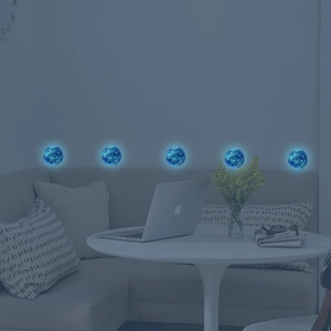 Luminous blue earth wall stickers, glow-in-the-dark 5-piece set for kid room decor