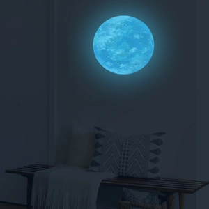 Luminous blue earth wall sticker with realistic texture for bedroom decor, 30cm size