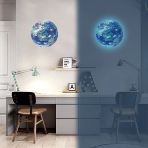 30cm luminous blue earth wall sticker showing glowing effect in light and dark