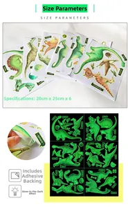 Luminous cartoon dinosaur wall stickers set with glowing effect and adhesive backing