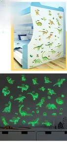 Luminous dinosaur wall stickers for kids rooms with day color and night green glow effect