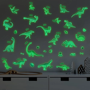 Glow in the dark dinosaur wall decals for kids room decoration with green luminous PVC stickers