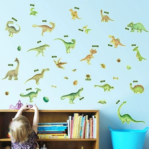 Glow-in-the-dark dinosaur wall stickers for nursery with T-Rex and Triceratops designs