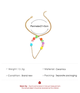 Detail view of handmade beaded starfish anklet with measurements 21 plus 5cm and 13.3g weight