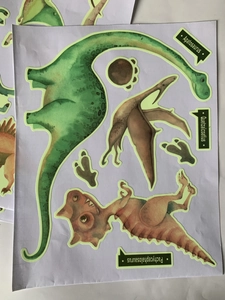 Luminous green dinosaur wall stickers set with watercolor Pachycephalosaurus for kids