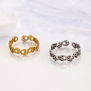Gold and silver stainless steel open rings with cute hollowed-out paw print design