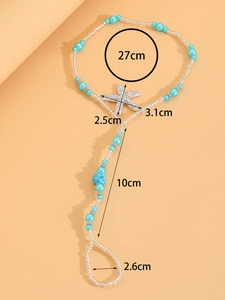 Starfish barefoot sandal with blue beads and size annotations for the beach accessory