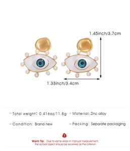 Detailed size specifications for evil eye enamel earrings with dimensions and weight