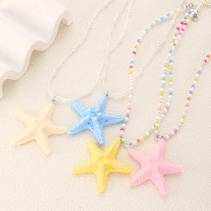 Colliers pendentifs étoile de mer colorés avec chaînes perlées pour style plage été